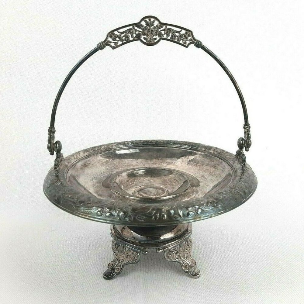 Vintage Simpsons Hall Miller & Co Quadruple Silver Plate Bridal Basket Victorian